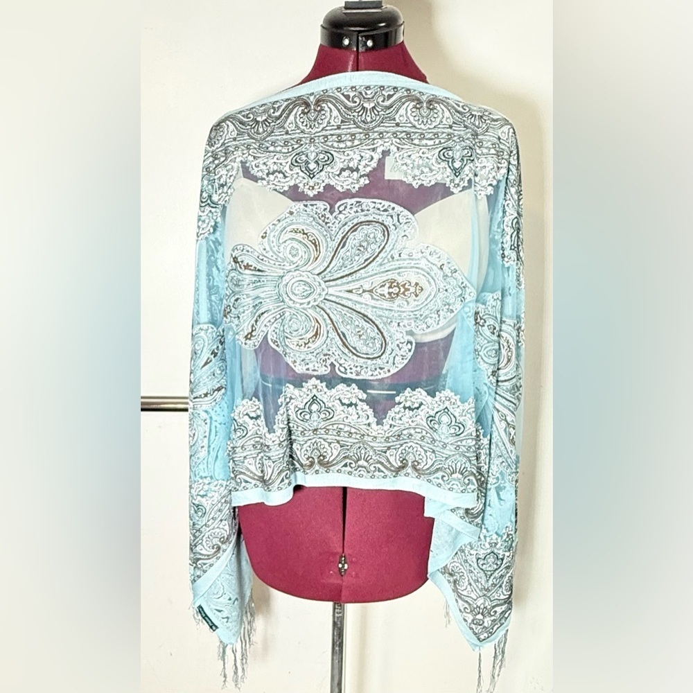 Elegant Sheer Blue Paisley Shawl